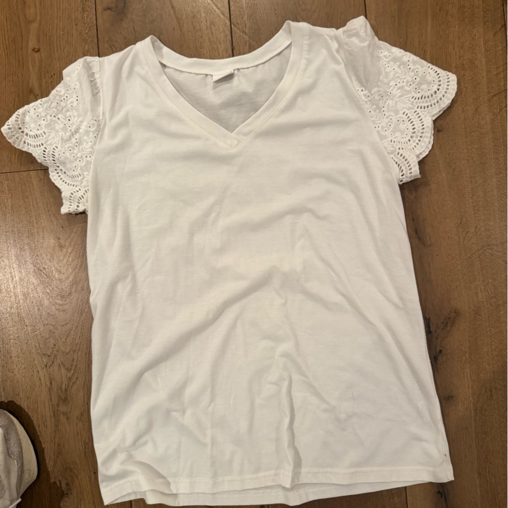 White Eyelet Sleeve Top